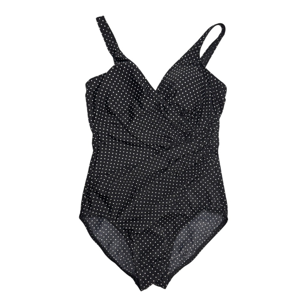 Miraclesuit Womens Bathing Suit Swim One Piece Black White Dotted Size 12 Modest